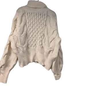 Chunky Cream Cowl Neck Sweater with Cable Knit and Oversized Fit